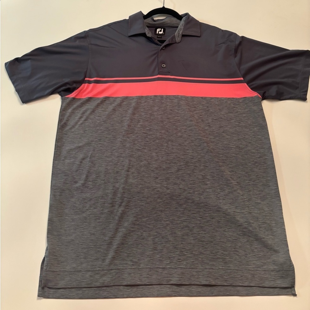 FootJoy FJ Men’s XL Golf Polo Shirt Gray Pink Stripe Performance Stretch